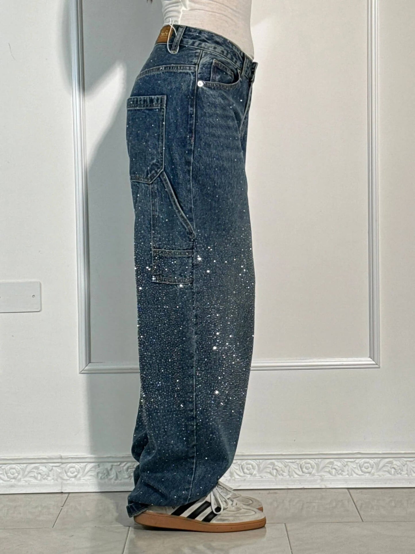 Paula – Pantalones Vaqueros Anchos con Brillos para Mujer