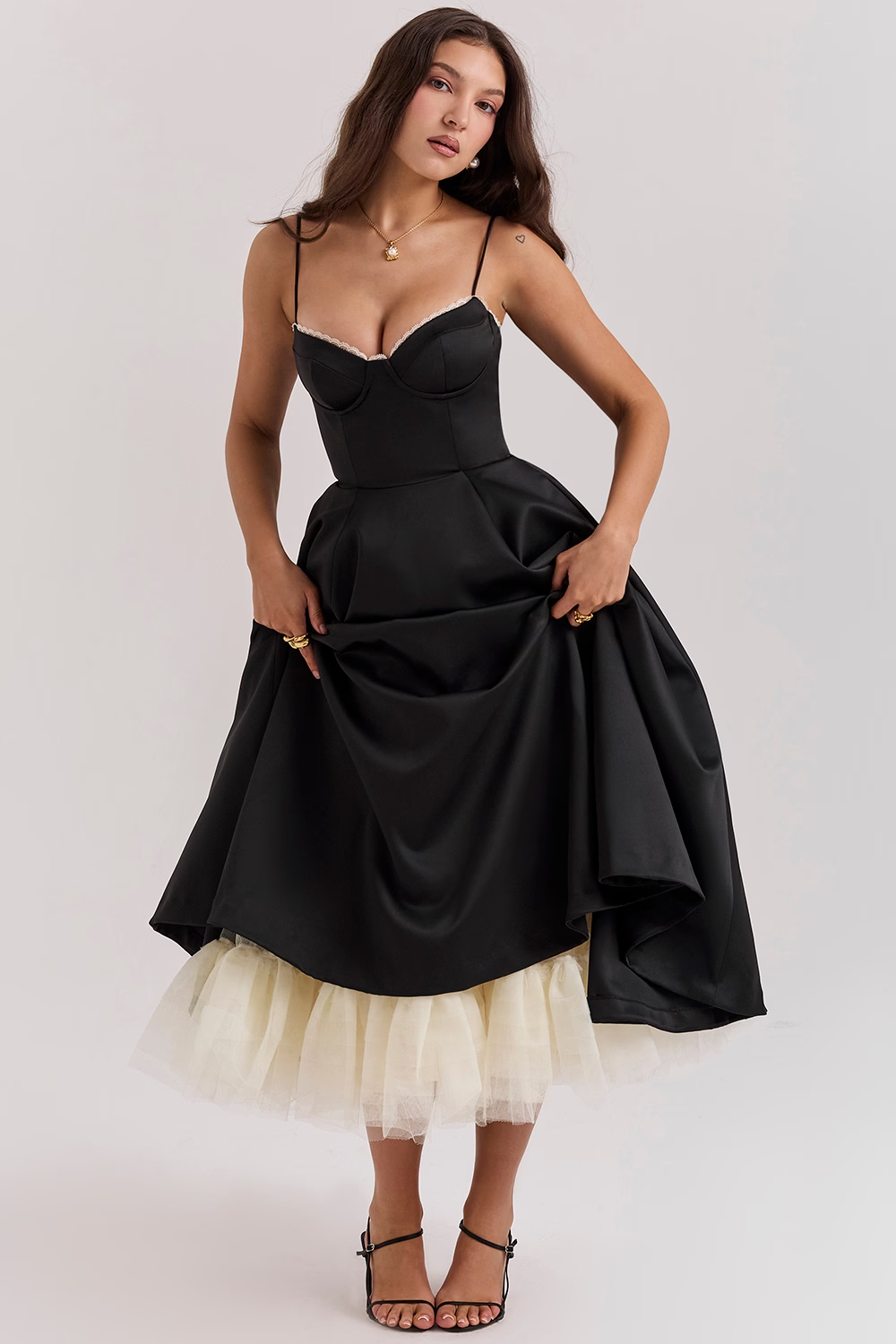 Claudia – Vestido Midi con Corset y Falda Evasé para Mujer