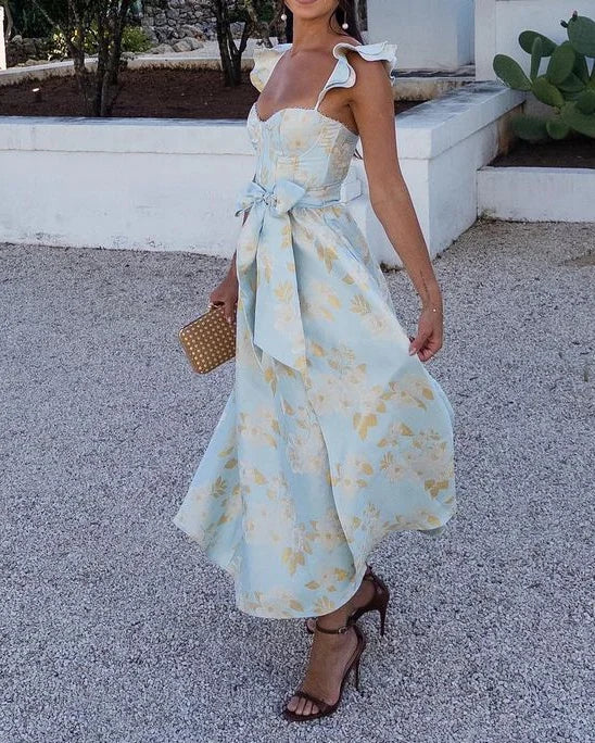 Aitana - Vestido midi de mujer con tirantes y lazo en la cintura