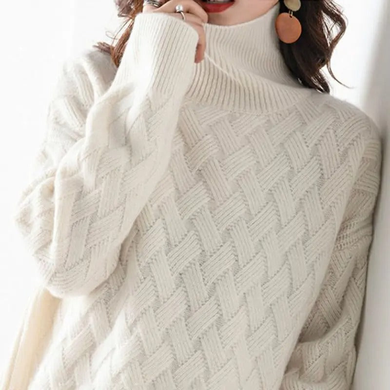 Teresa - Suéter cashmere de punto trenzado cuello alto mujer