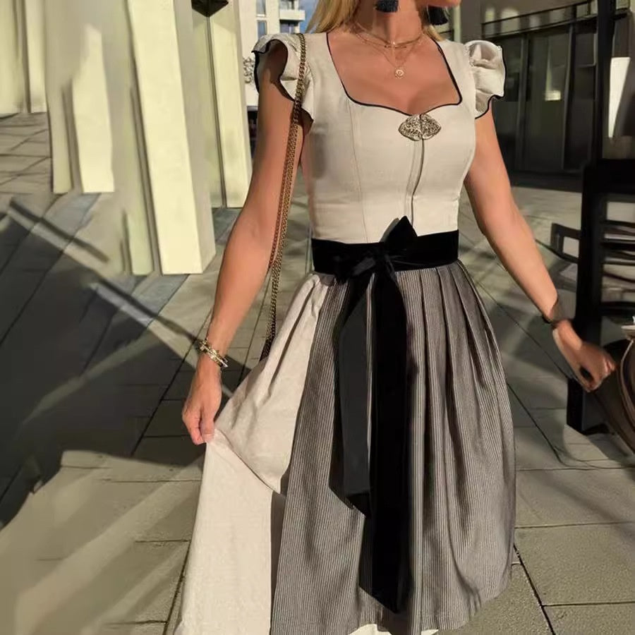 Greta – Vestido tradicional Oktoberfest con lazo de terciopelo y diseño elegante