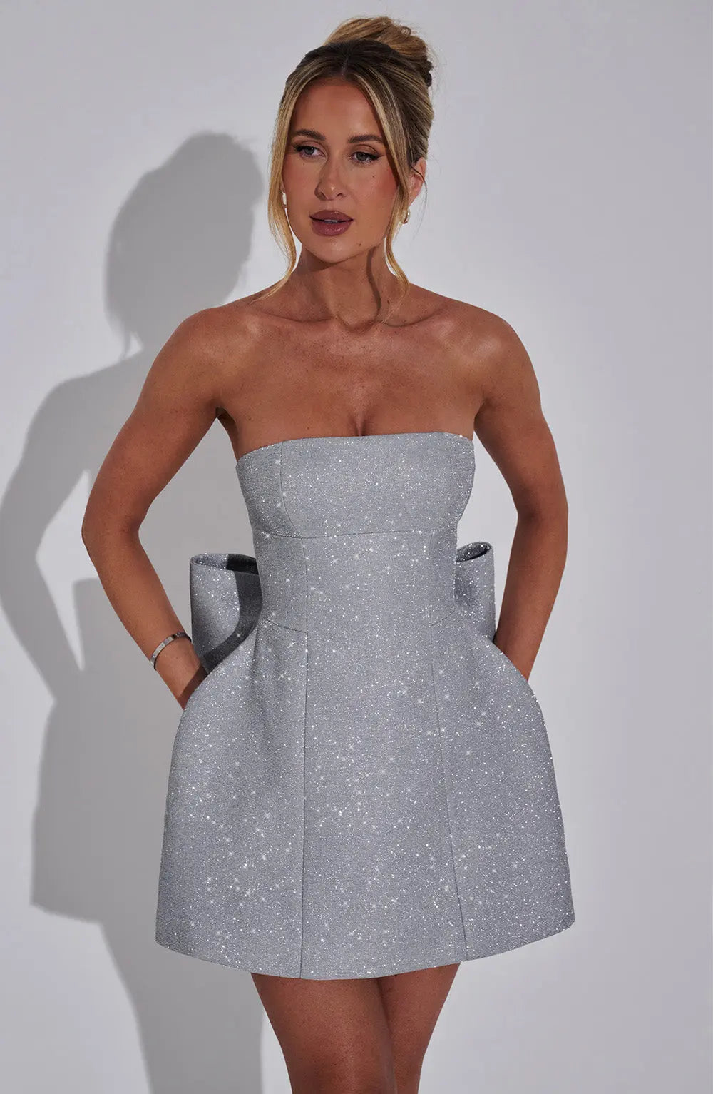 Celeste - Vestido Corto Mujer Strapless Con Brillos