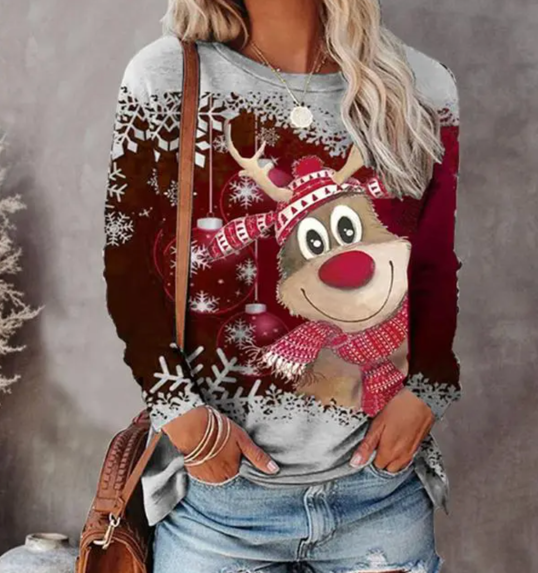 Valeria – Jersey navideño con diseño de reno para mujer