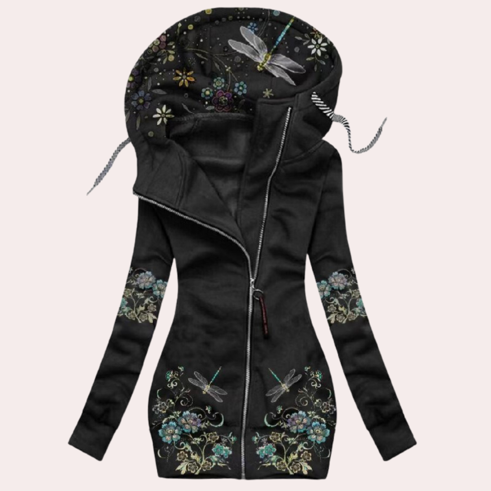 Marina - Chaqueta de lana con capucha estampada floral mujer