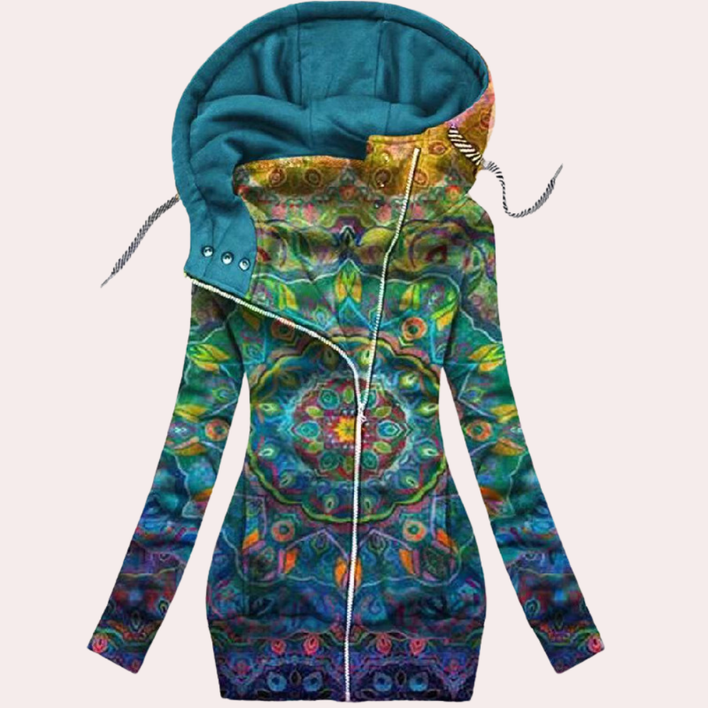 Marina - Chaqueta de lana con capucha estampada floral mujer