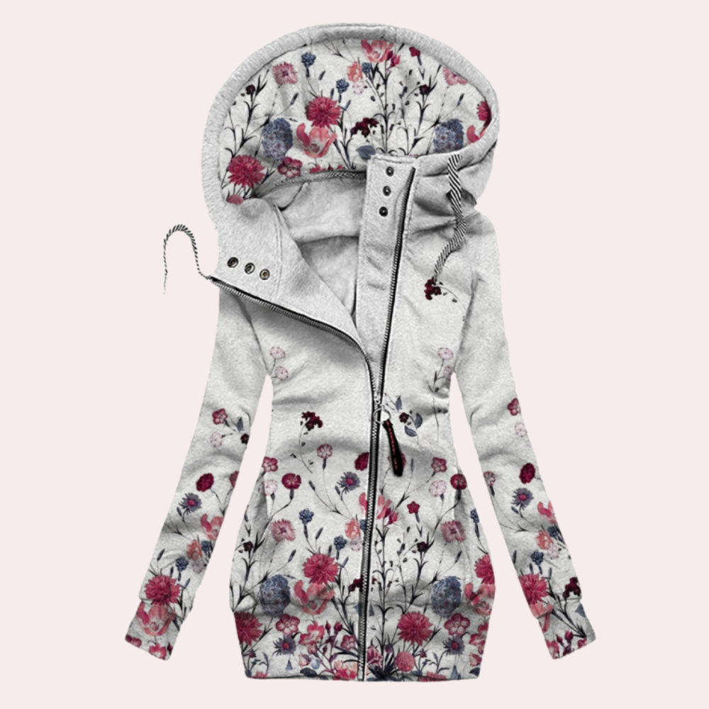 Marina - Chaqueta de lana con capucha estampada floral mujer