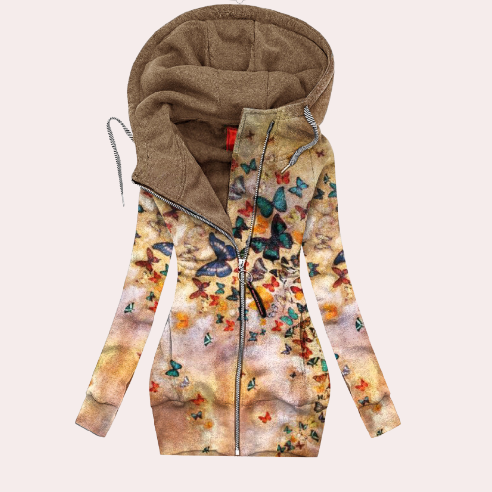 Marina - Chaqueta de lana con capucha estampada floral mujer