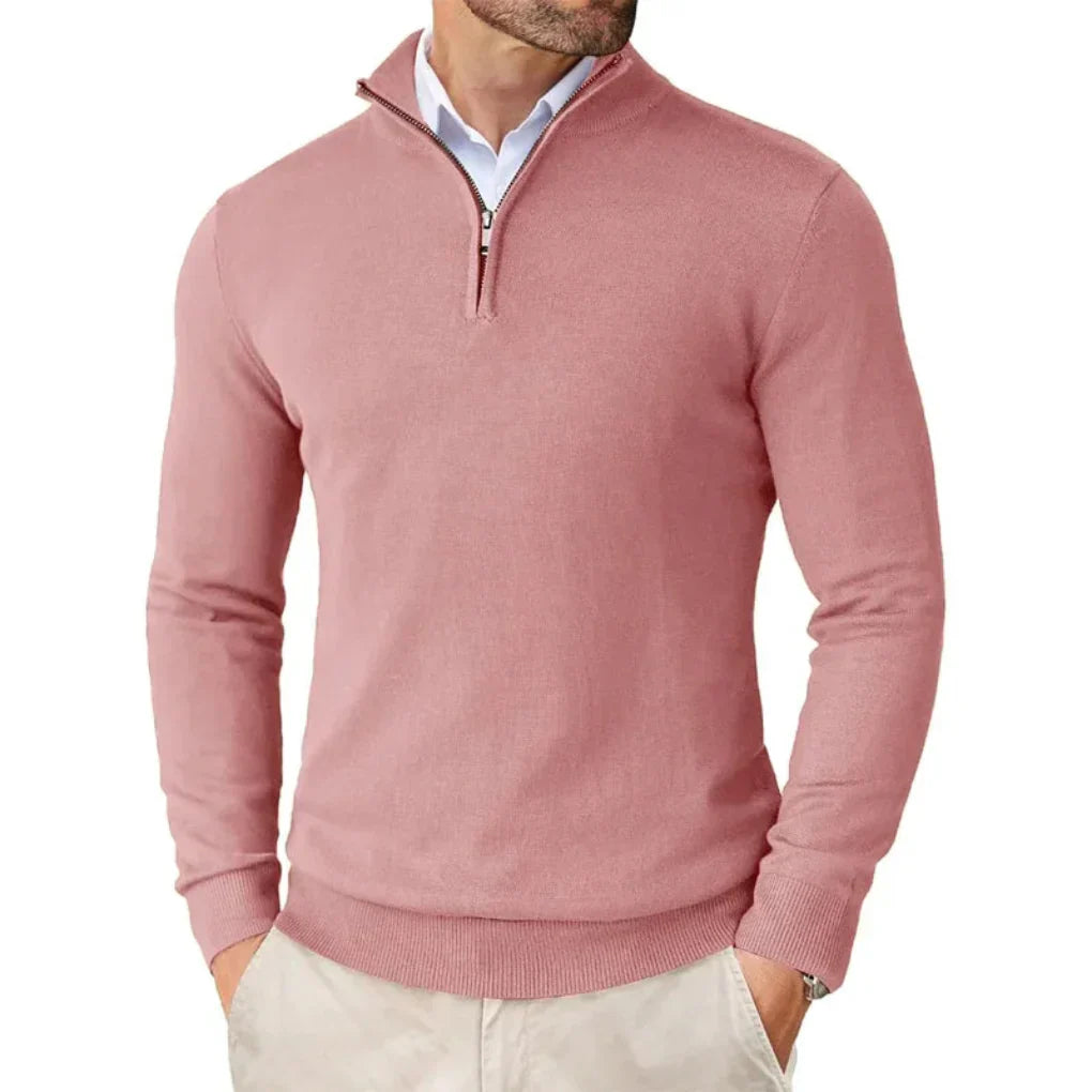 Adrián - Suéter de hombre con cremallera media y cuello alto
