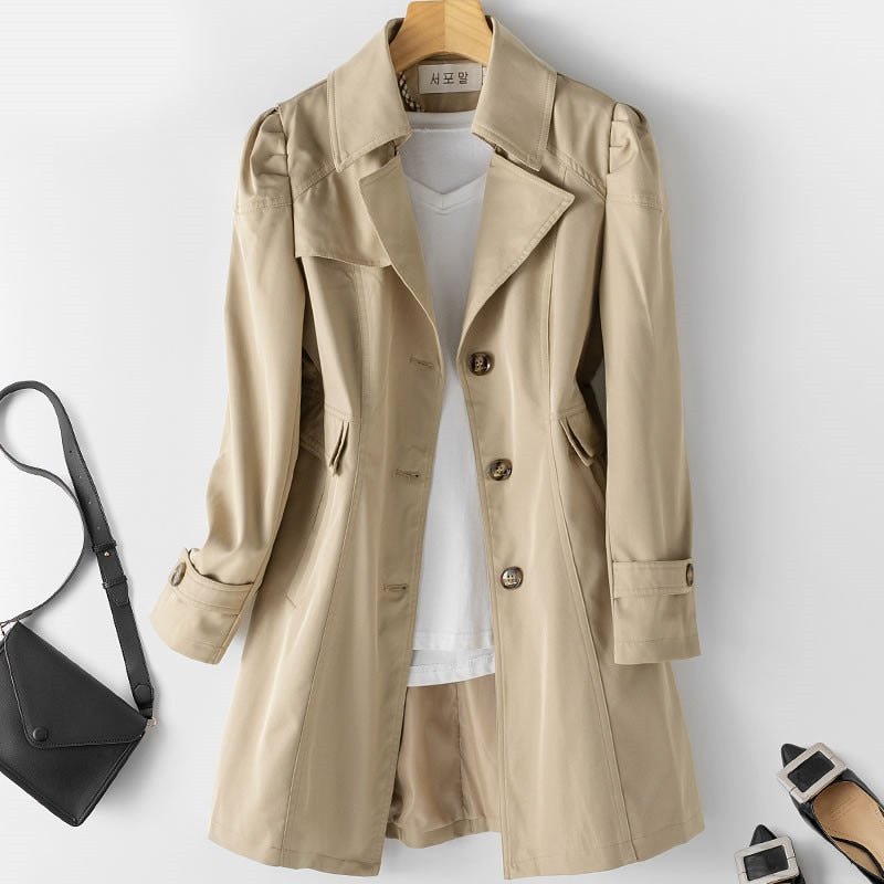 Sofía - Gabardina larga beige con botones mujer