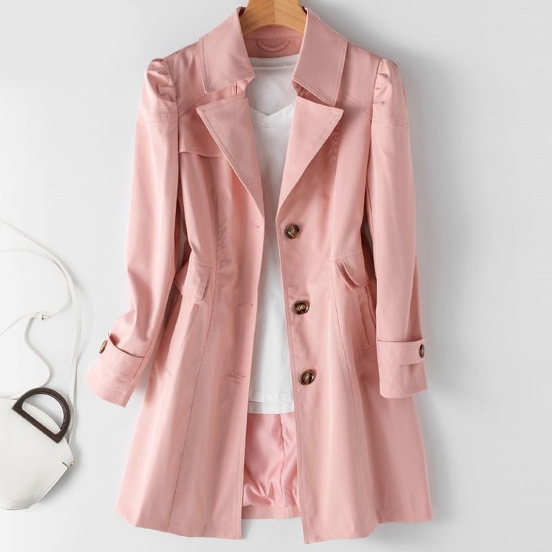 Sofía - Gabardina larga beige con botones mujer