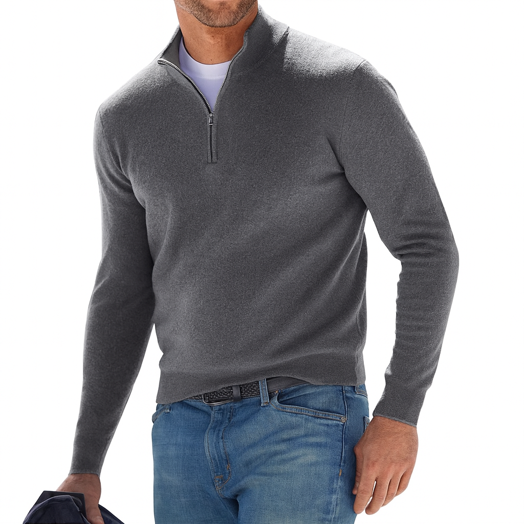 Adrián - Suéter de hombre con cremallera media y cuello alto