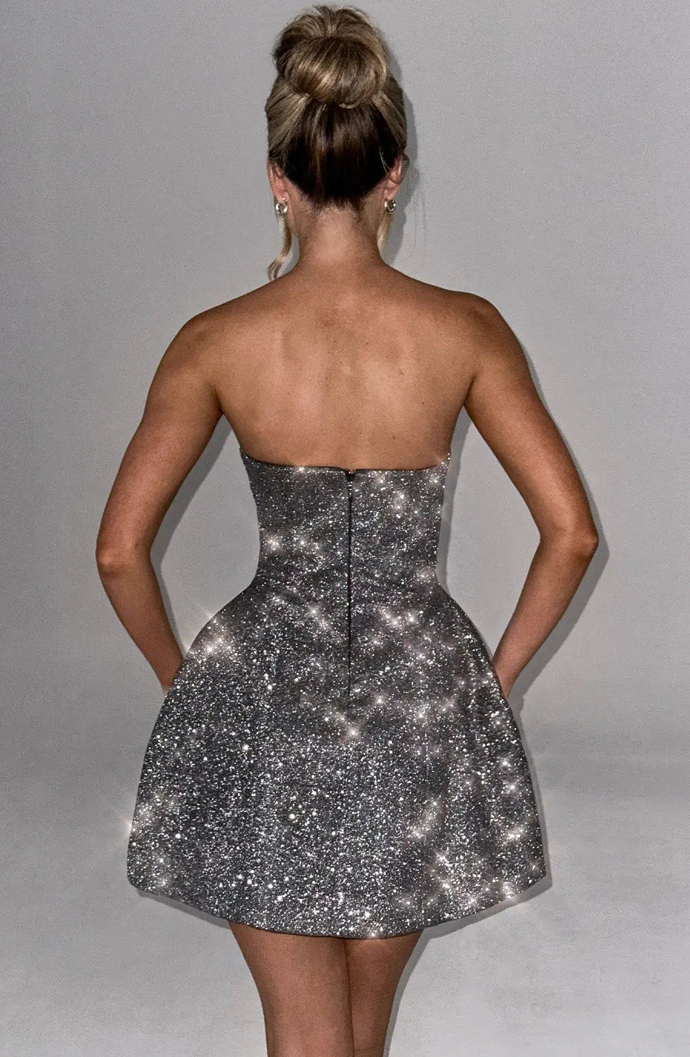 Celeste - Vestido Corto Mujer Strapless Con Brillos