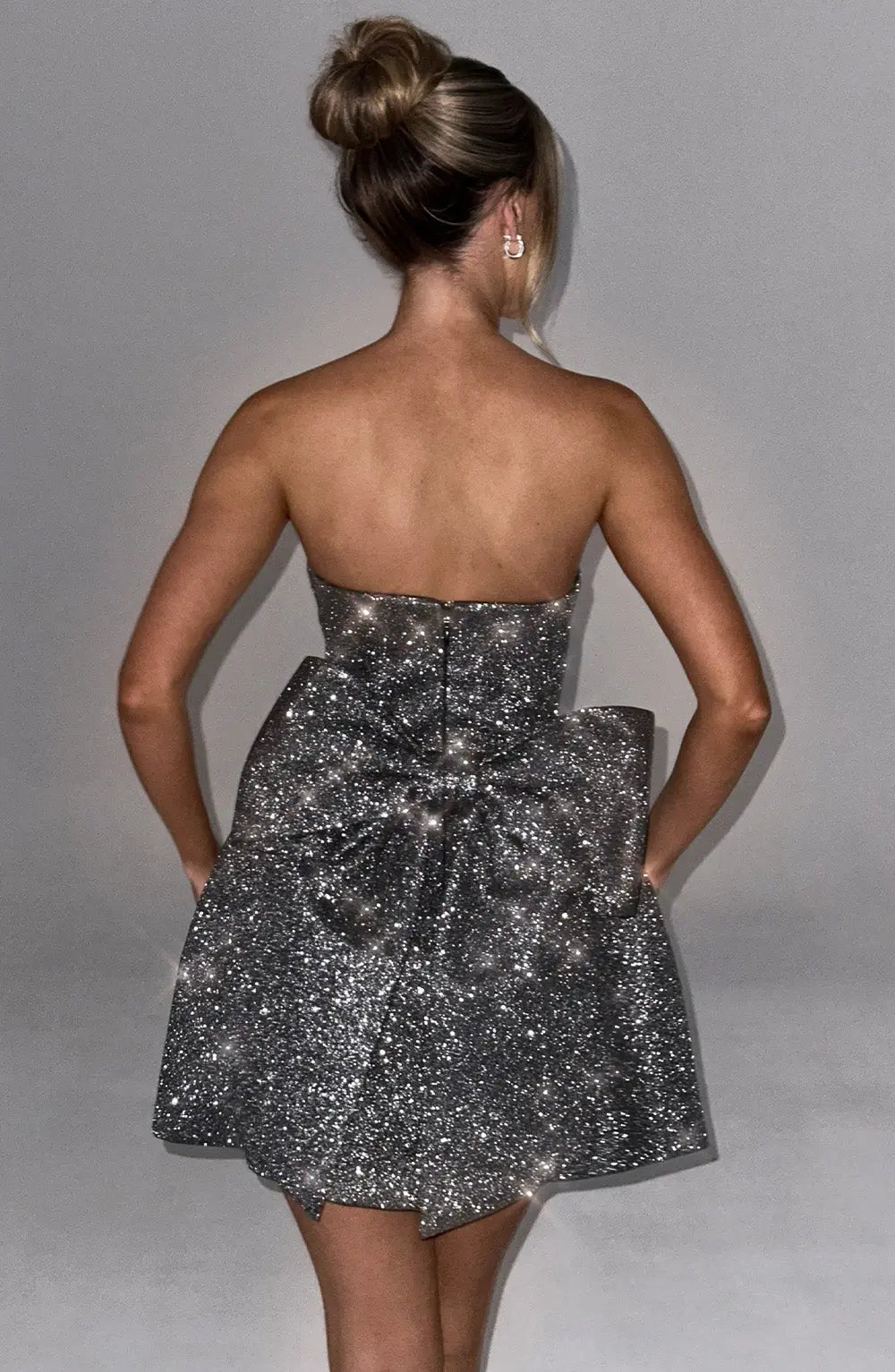 Celeste - Vestido Corto Mujer Strapless Con Brillos