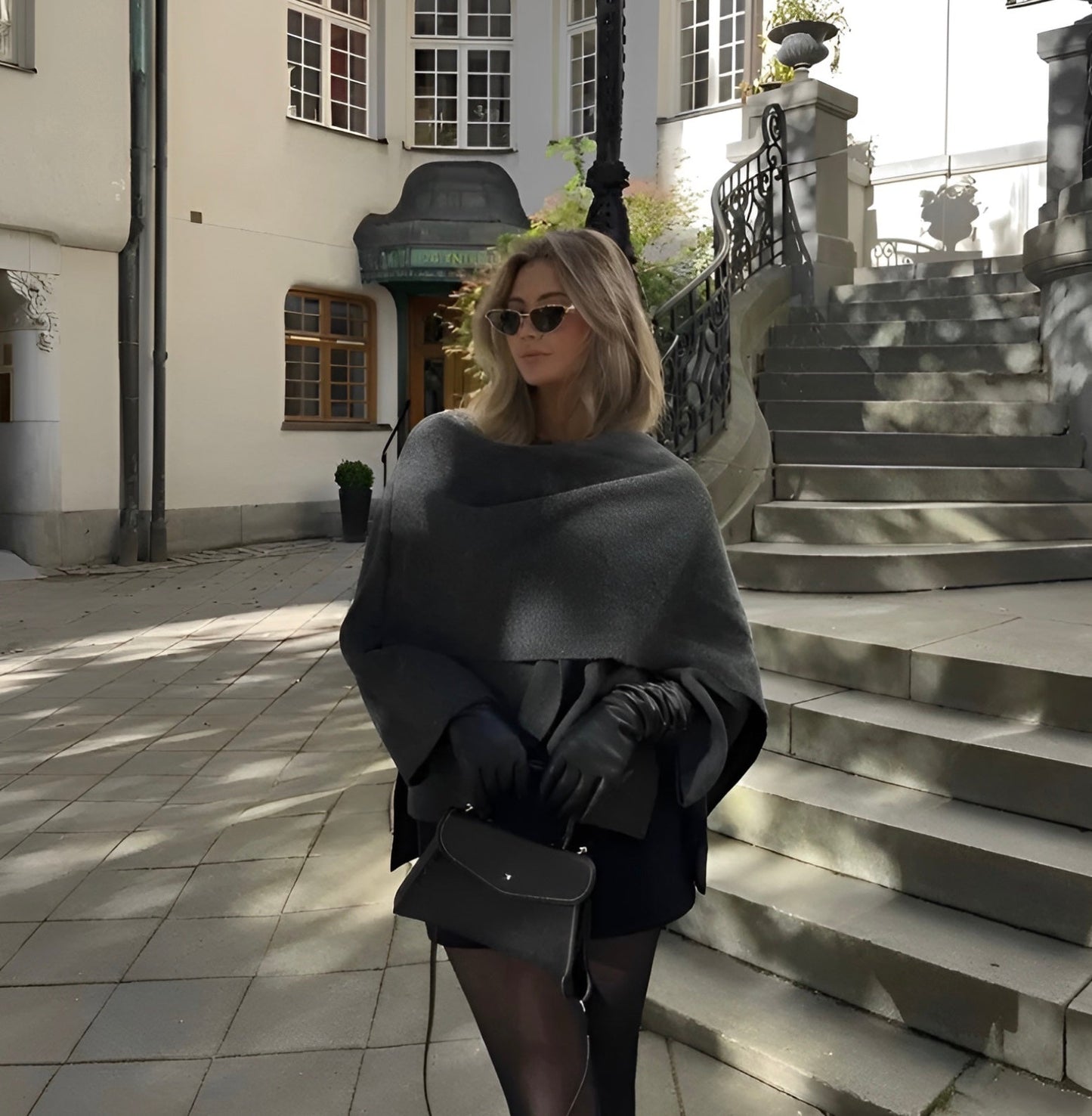 Aurora - Poncho de lana elegante con manga amplia mujer