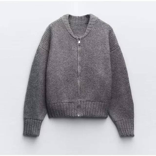 Marina | Gris O-cuello de punto Mujeres Suéter Chaqueta Moda