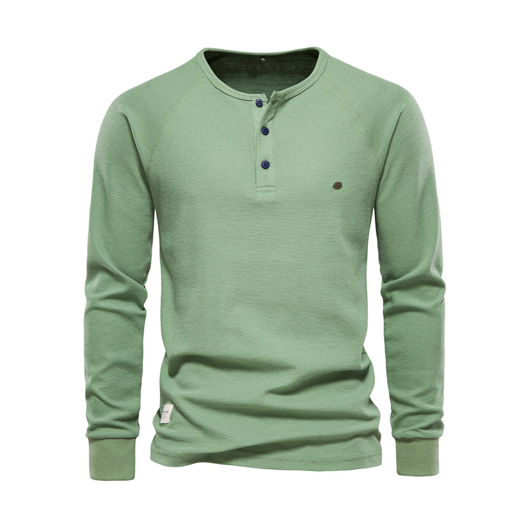 Daniel - Camiseta henley verde de manga larga hombre