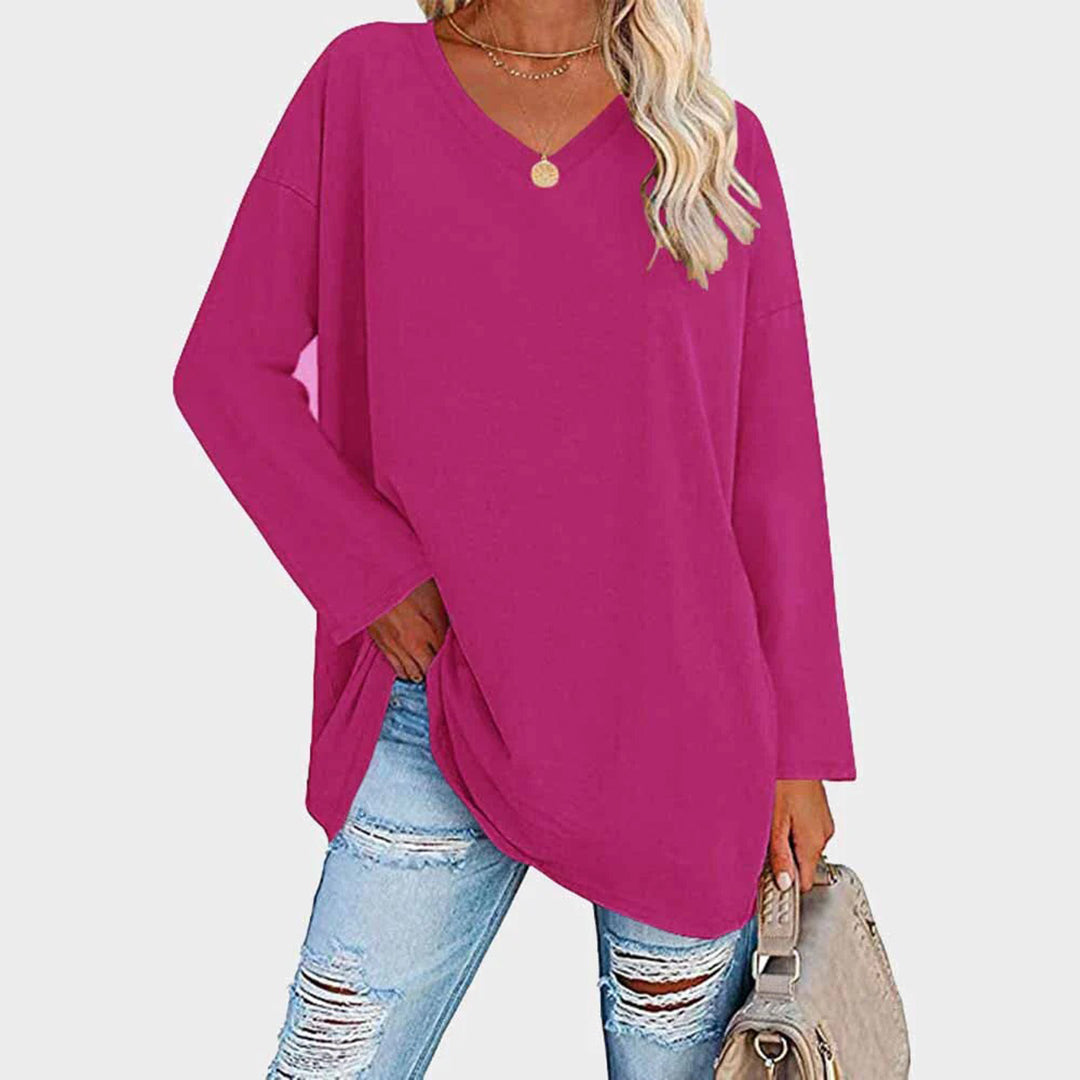 Amelia - Suéter oversize fucsia con cuello en V mujer