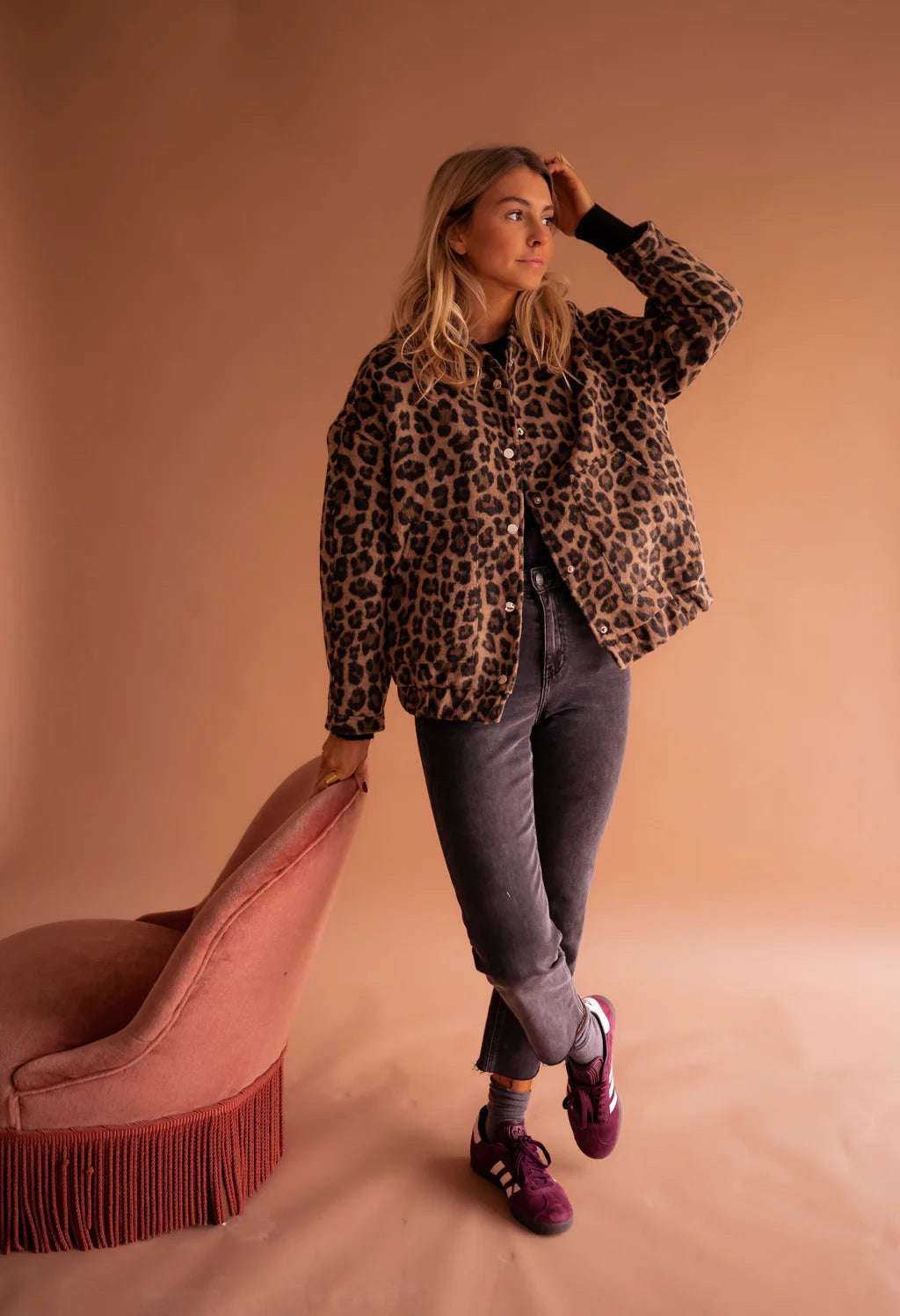 Daniela - Chaqueta animal print para mujer con botones