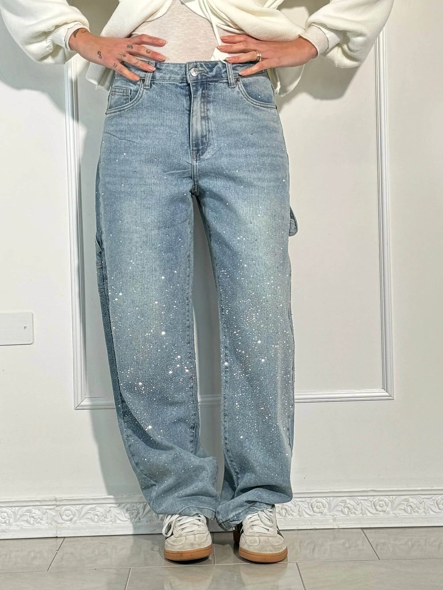 Paula – Pantalones Vaqueros Anchos con Brillos para Mujer
