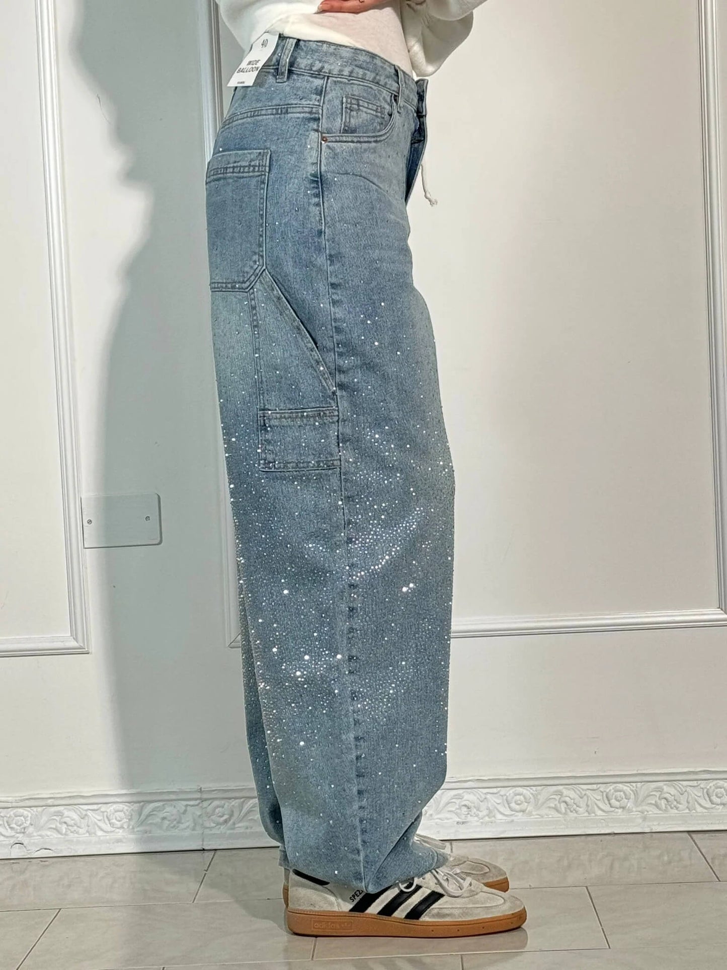 Paula – Pantalones Vaqueros Anchos con Brillos para Mujer