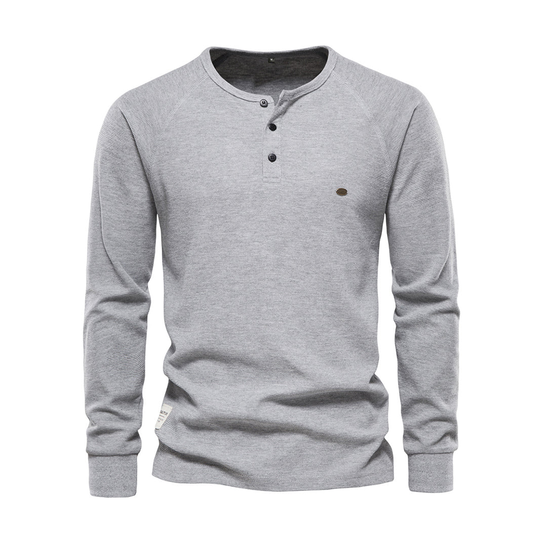 Daniel - Camiseta henley verde de manga larga hombre