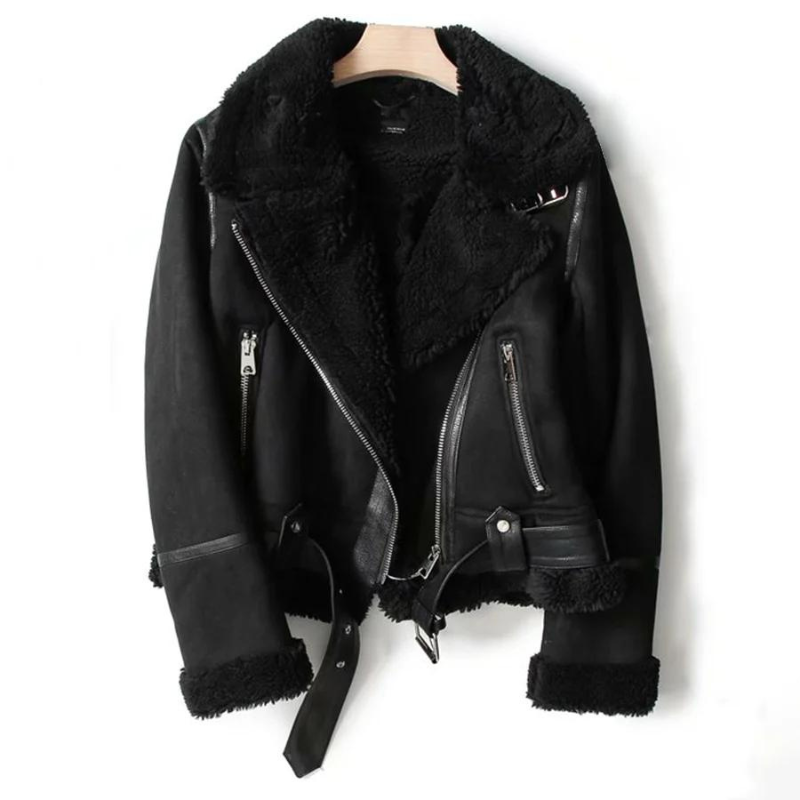Lia – Chaqueta de Invierno Estilo Aviador con Forro de Borrego
