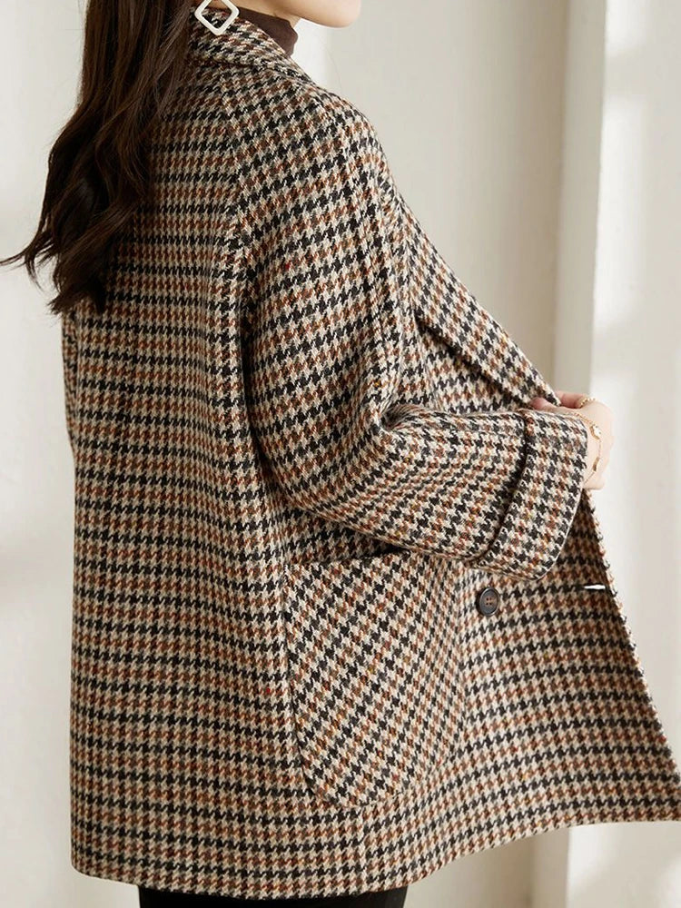 Isabelle - Abrigo largo de mujer estampado pata de gallo