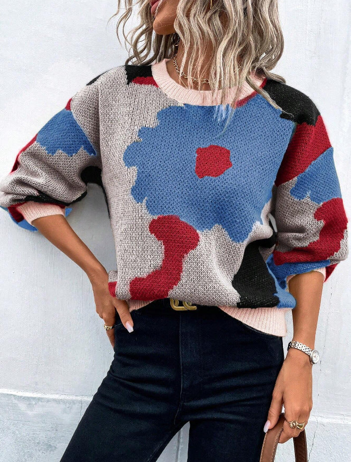 Sofía - Jersey cachemira de punto con estampado floral abstracto mujer