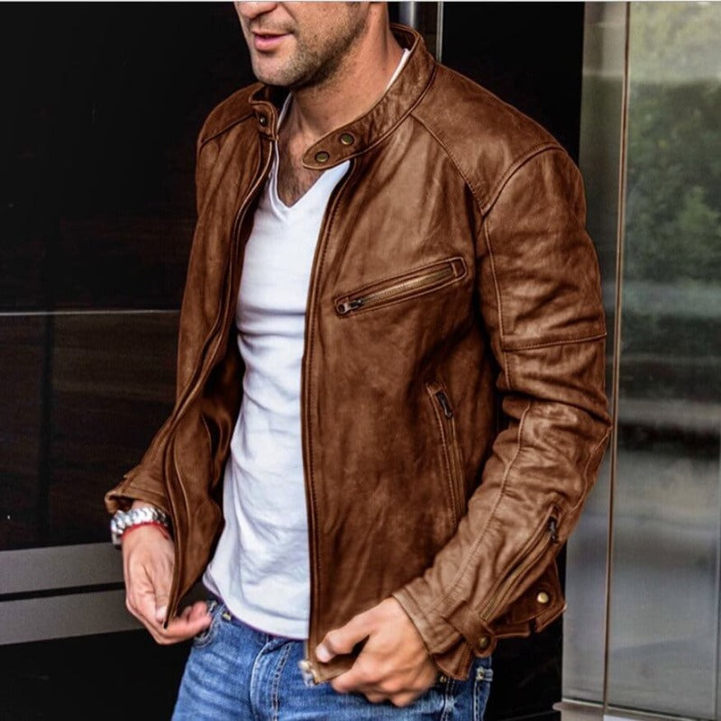 Álvaro - Chaqueta de cuero estilo biker con cremalleras hombre