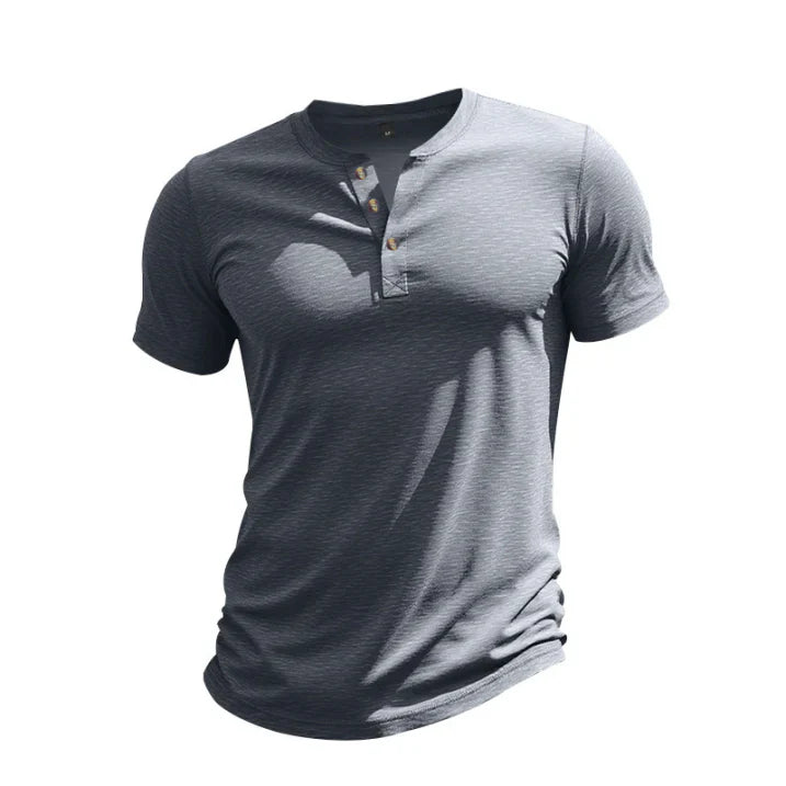 Daniel - Camiseta de hombre manga corta con cuello henley