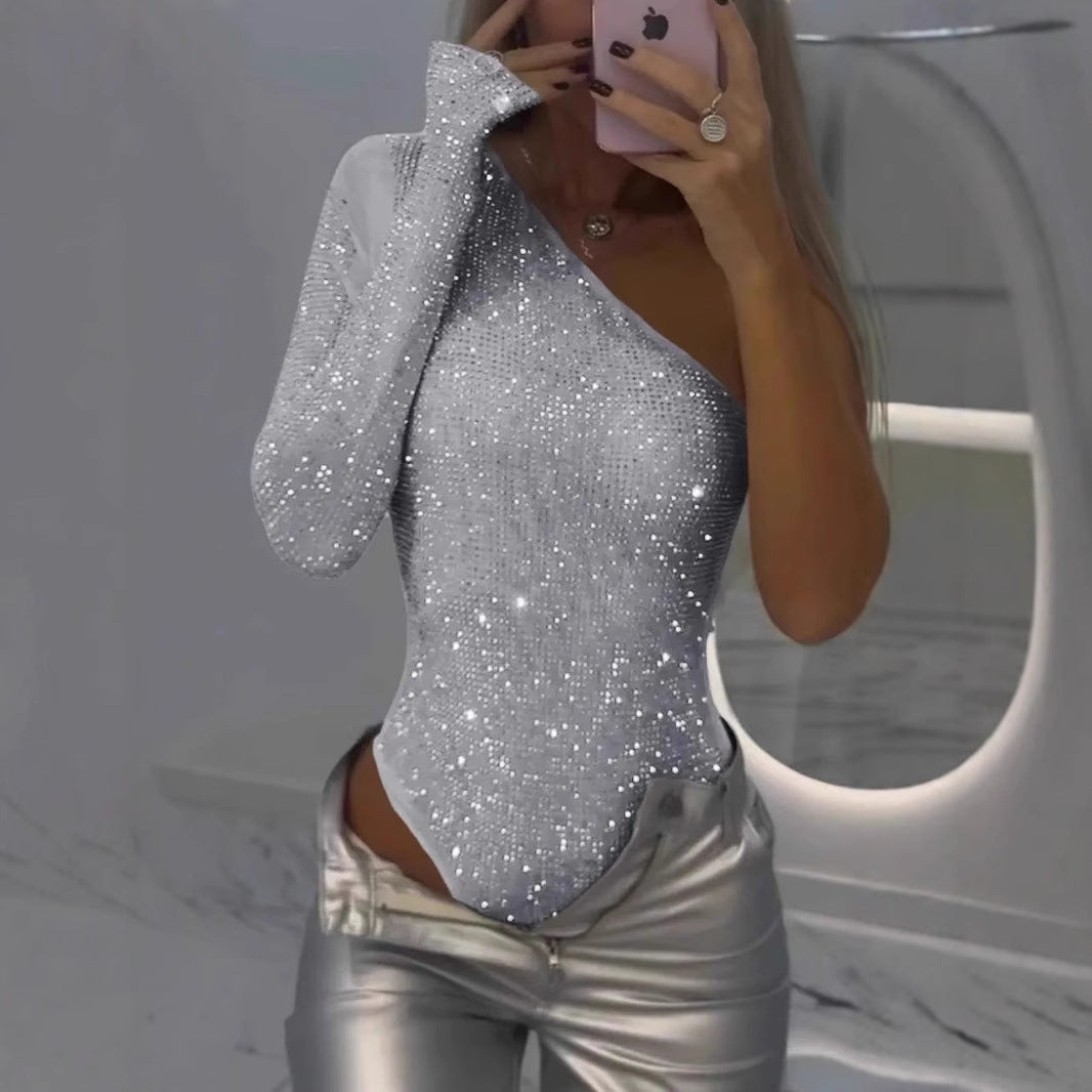 Valeria - Body de mujer asimétrico con lentejuelas