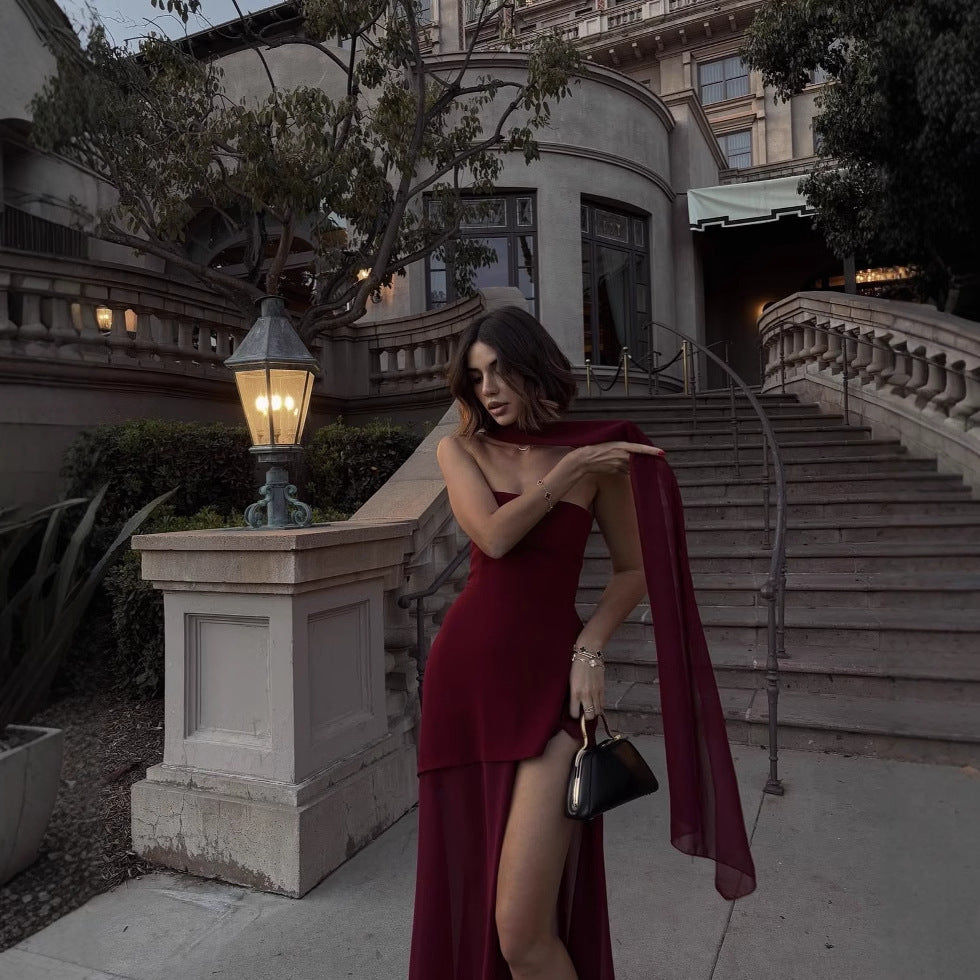 Adriana – Vestido largo asimétrico con abertura