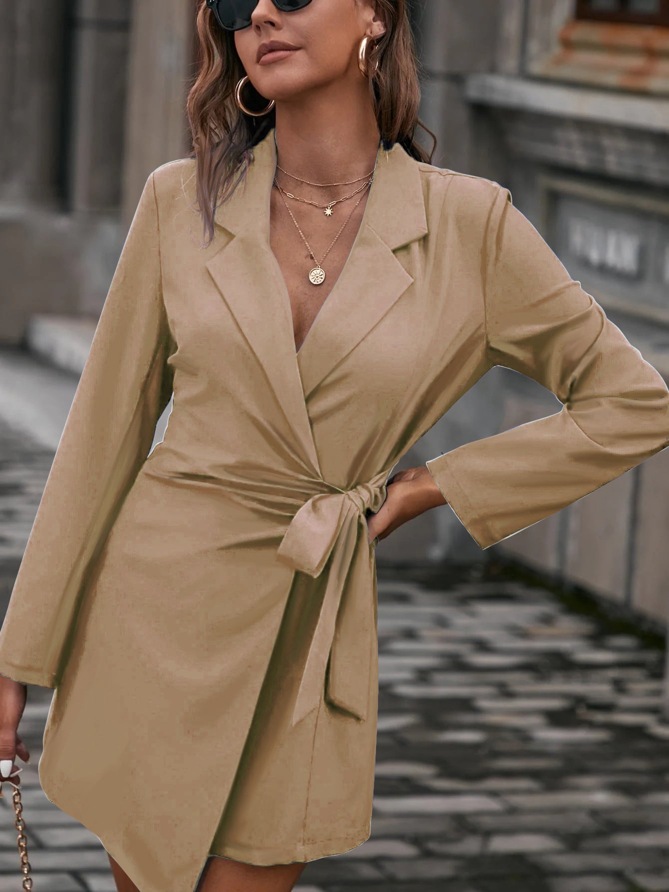 Silvia - Vestido blazer blanco cruzado con cinturón mujer