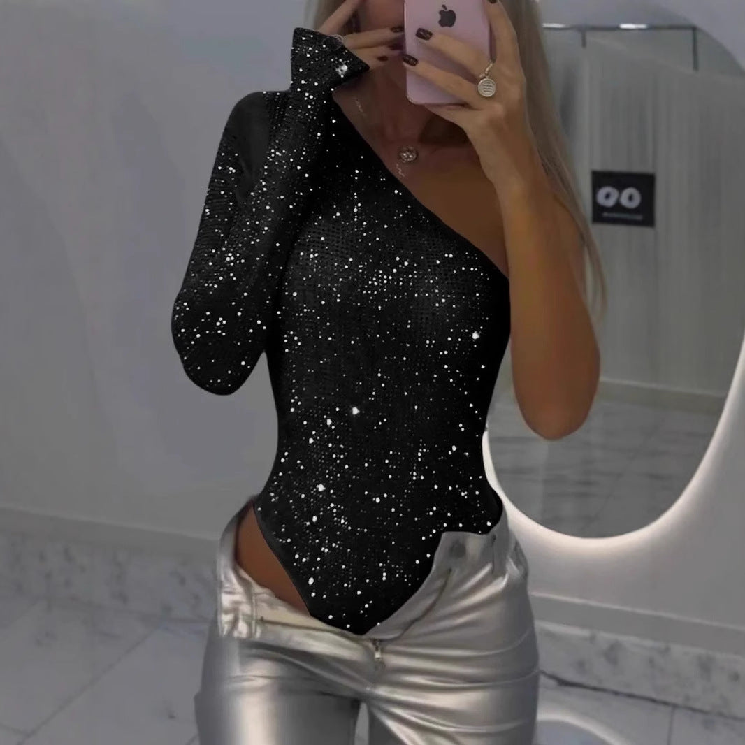 Valeria - Body de mujer asimétrico con lentejuelas