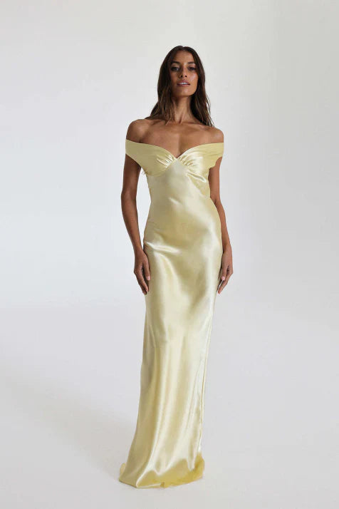 Isabella - Vestido largo de mujer satinado con escote corazón