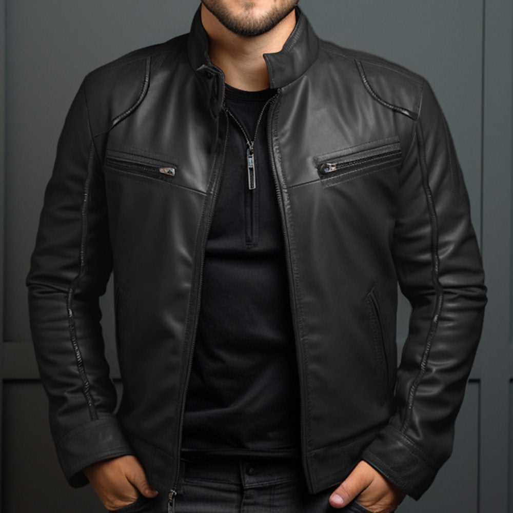 Iván - Chaqueta de piel con cremallera para hombre