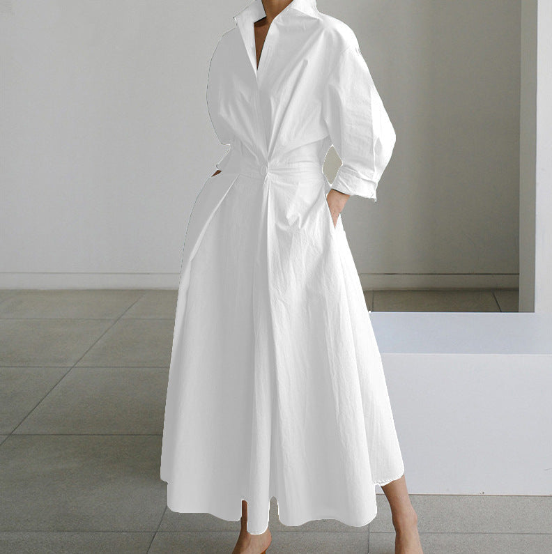 Marina - Vestido camisero blanco largo mujer