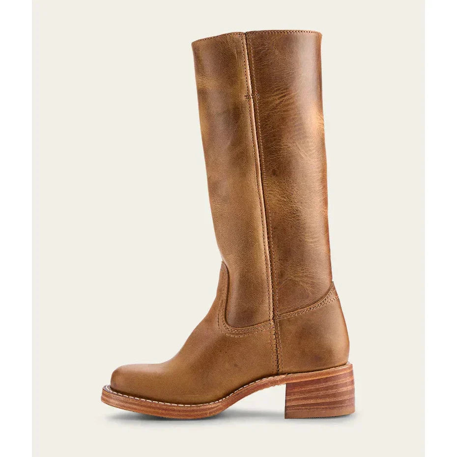 Valeria - Botas altas de cuero marrón con tacón bajo mujer