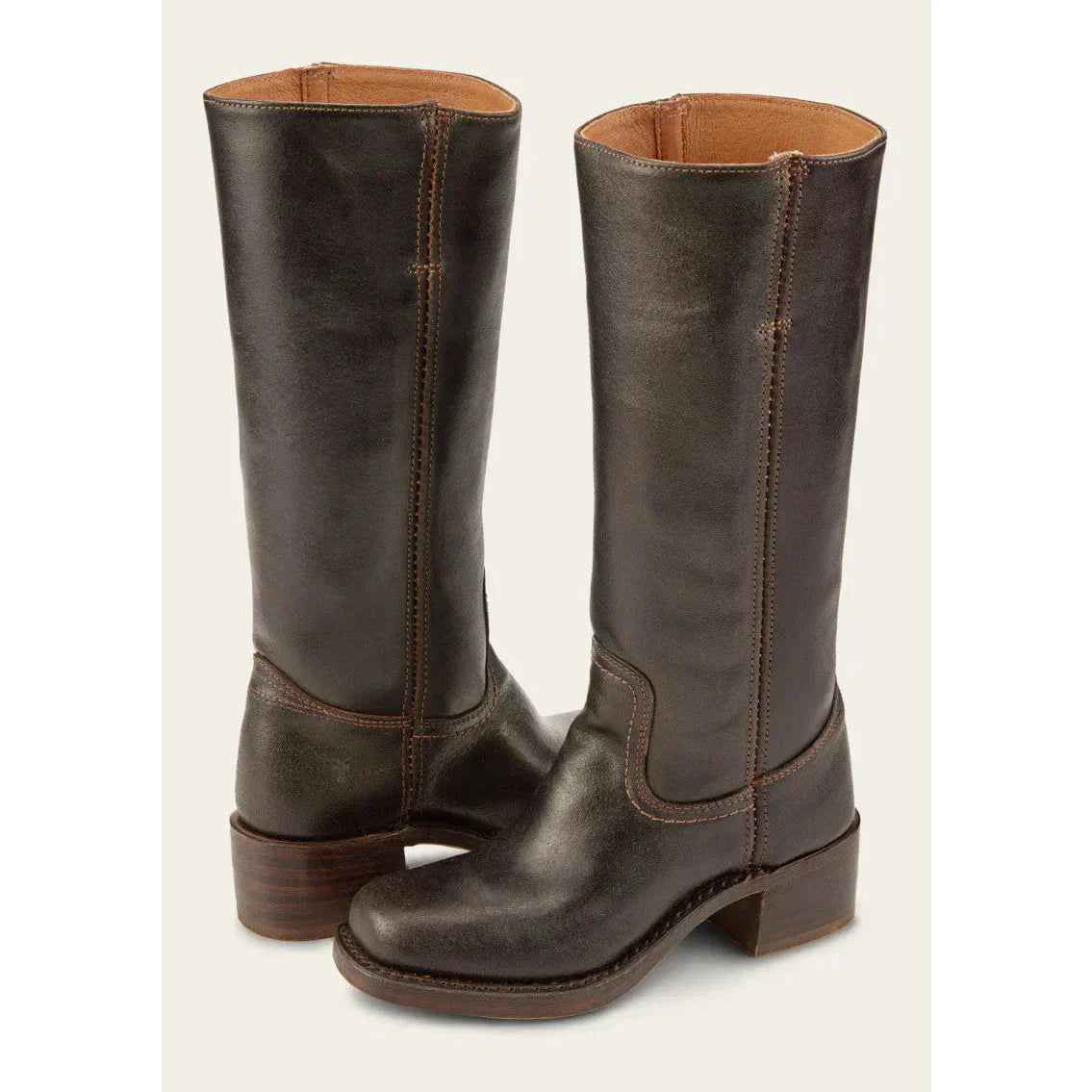 Valeria - Botas altas de cuero marrón con tacón bajo mujer