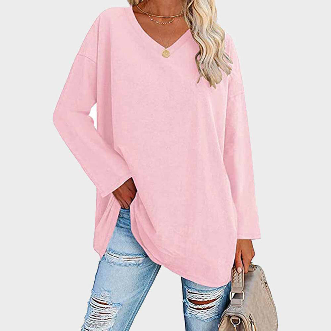 Amelia - Suéter oversize fucsia con cuello en V mujer