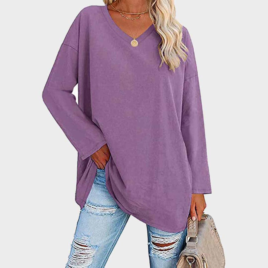 Amelia - Suéter oversize fucsia con cuello en V mujer