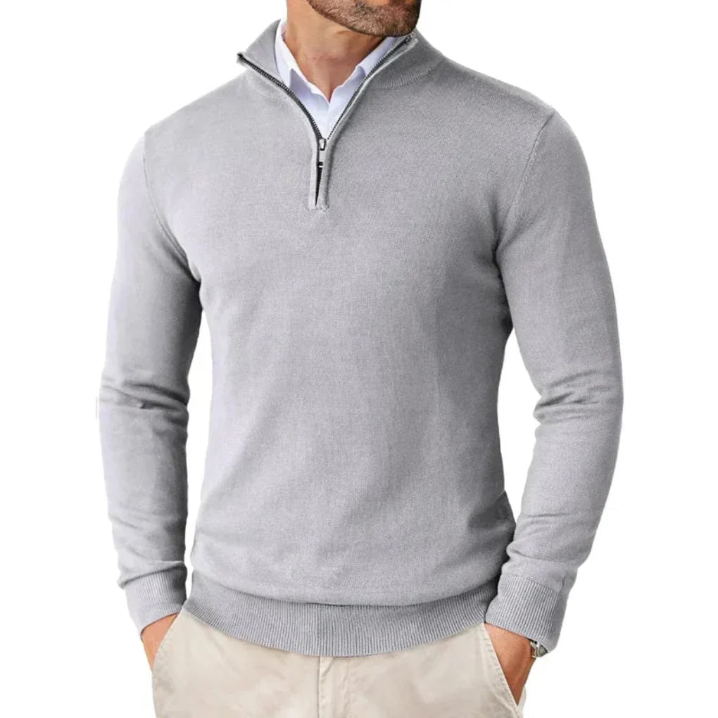 Adrián - Suéter de hombre con cremallera media y cuello alto