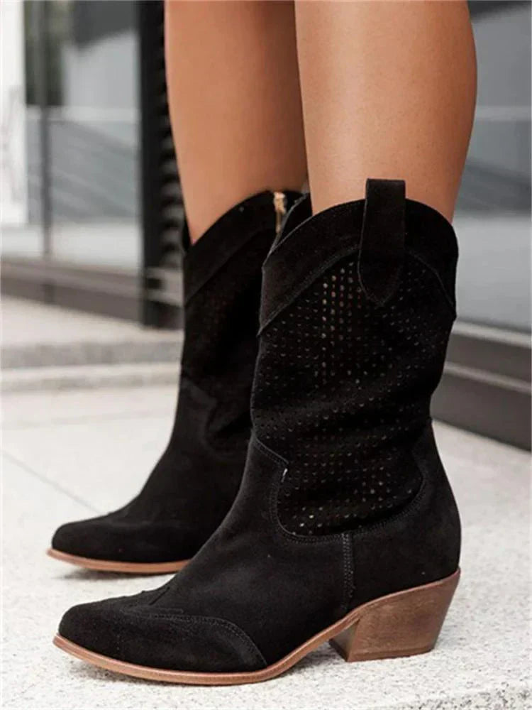 Reverie – Botas cowboy negras transpirables con tacón bajo