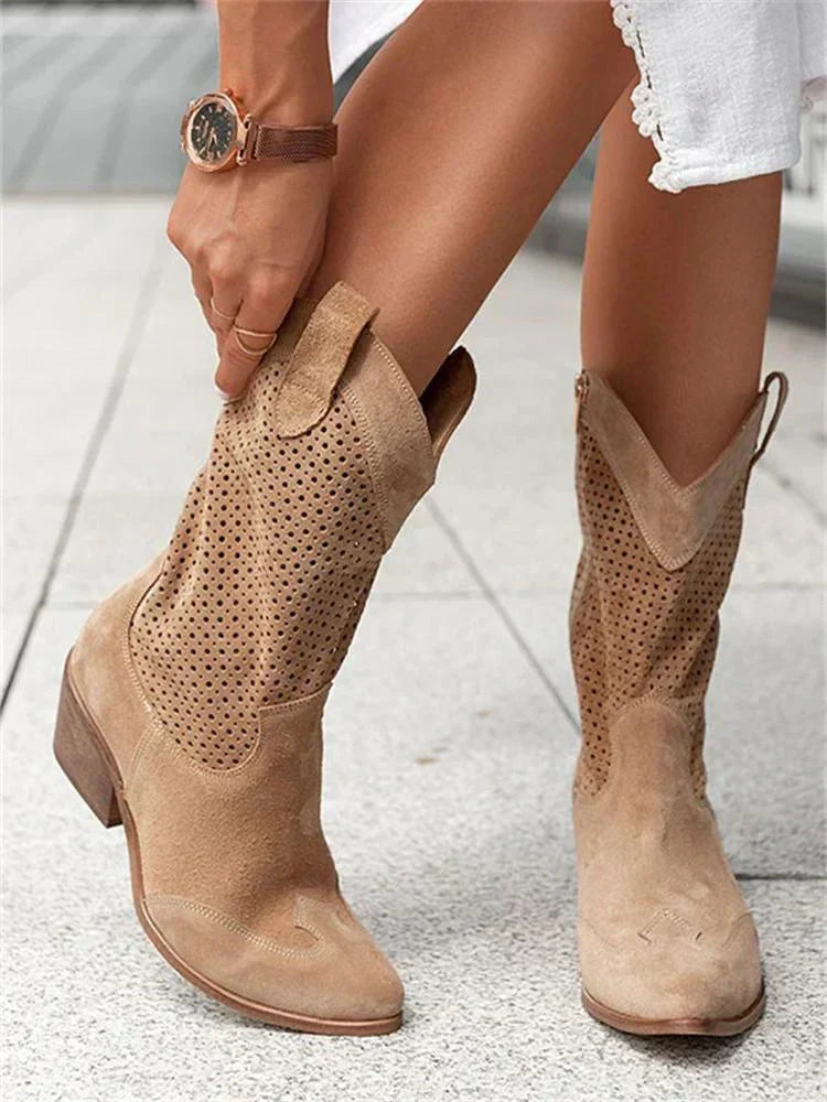 Reverie – Botas cowboy negras transpirables con tacón bajo