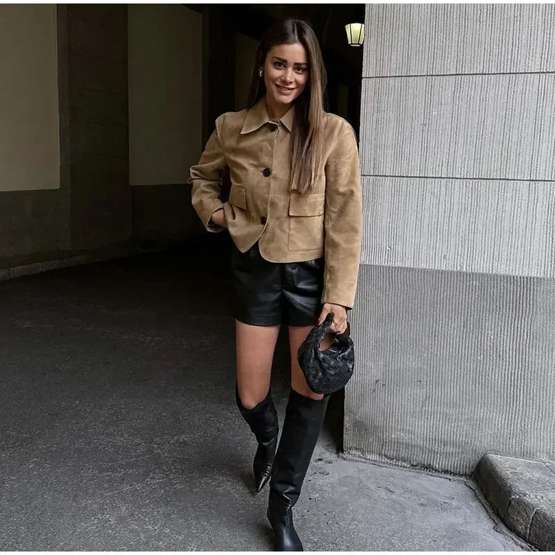 Irene - Chaqueta corta de ante sintético para mujer