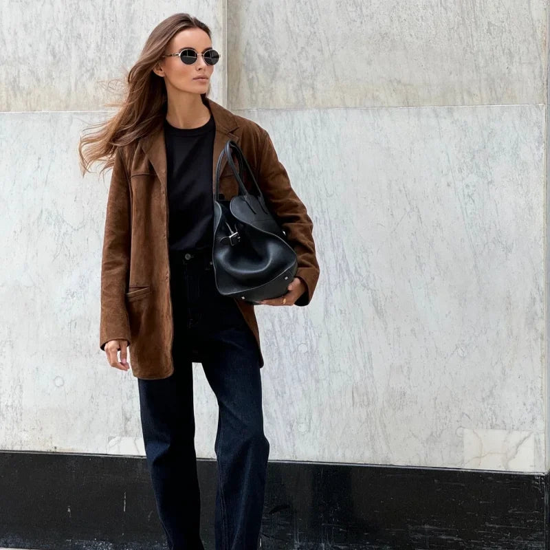Clara - Chaqueta de mujer en ante con botones frontales