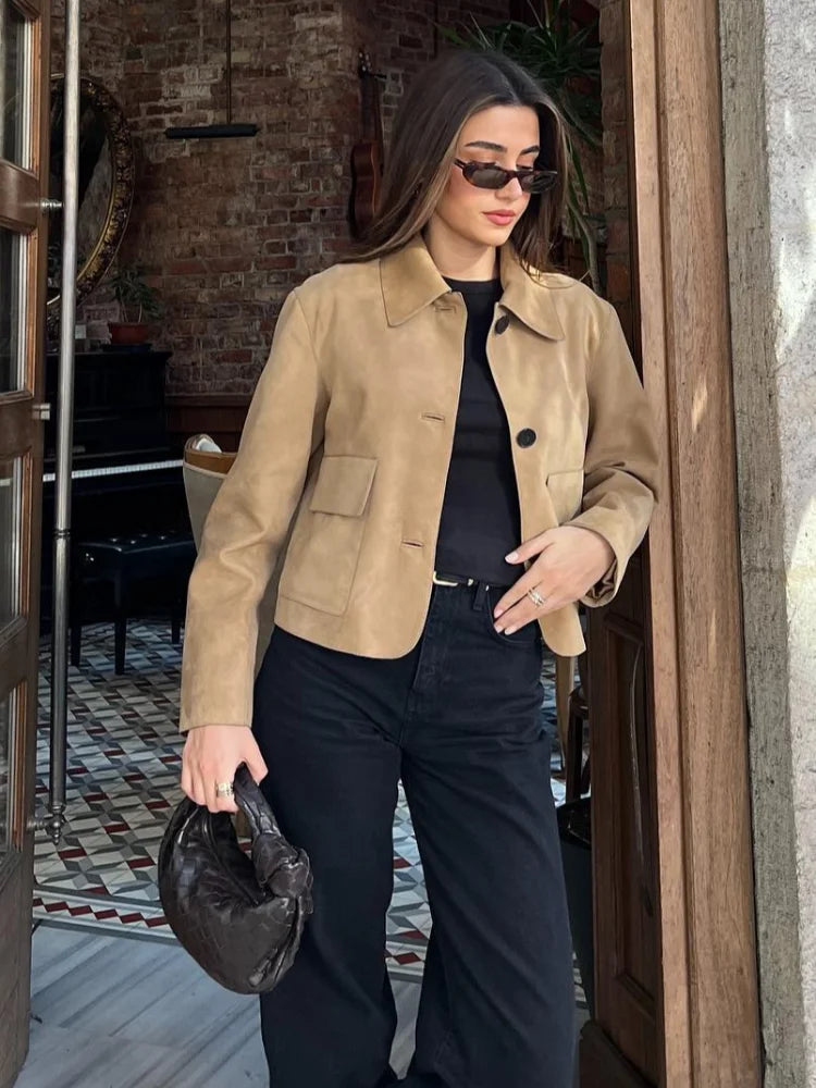Irene - Chaqueta corta de ante sintético para mujer