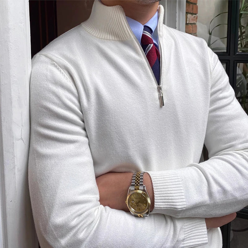 Marcos - Pulóver hombre con media cremallera y cuello alto