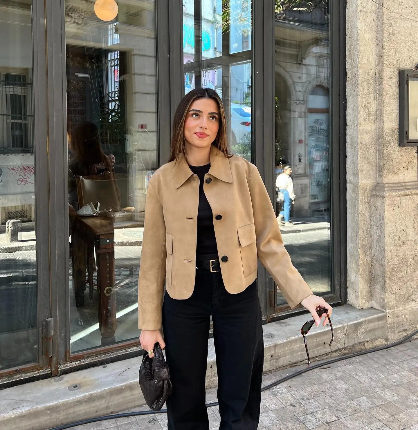 Irene - Chaqueta corta de ante sintético para mujer