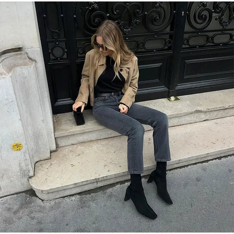 Irene - Chaqueta corta de ante sintético para mujer